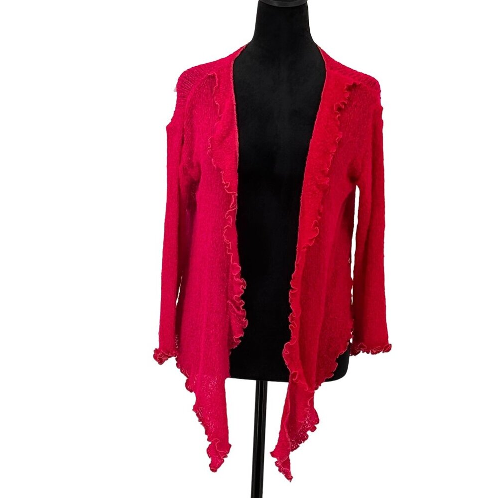 Vtg Womens Cardigan Sweater One Size Open‎ Knit Asymmetrical Pink Ruffle Fairy